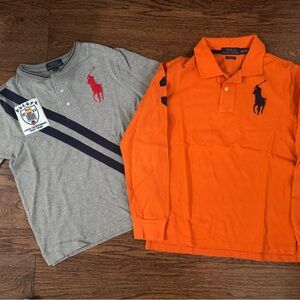 Ralph Lauren Classic Orange Polo Shirt Long sleeve and Gray short sleeve 2pcs